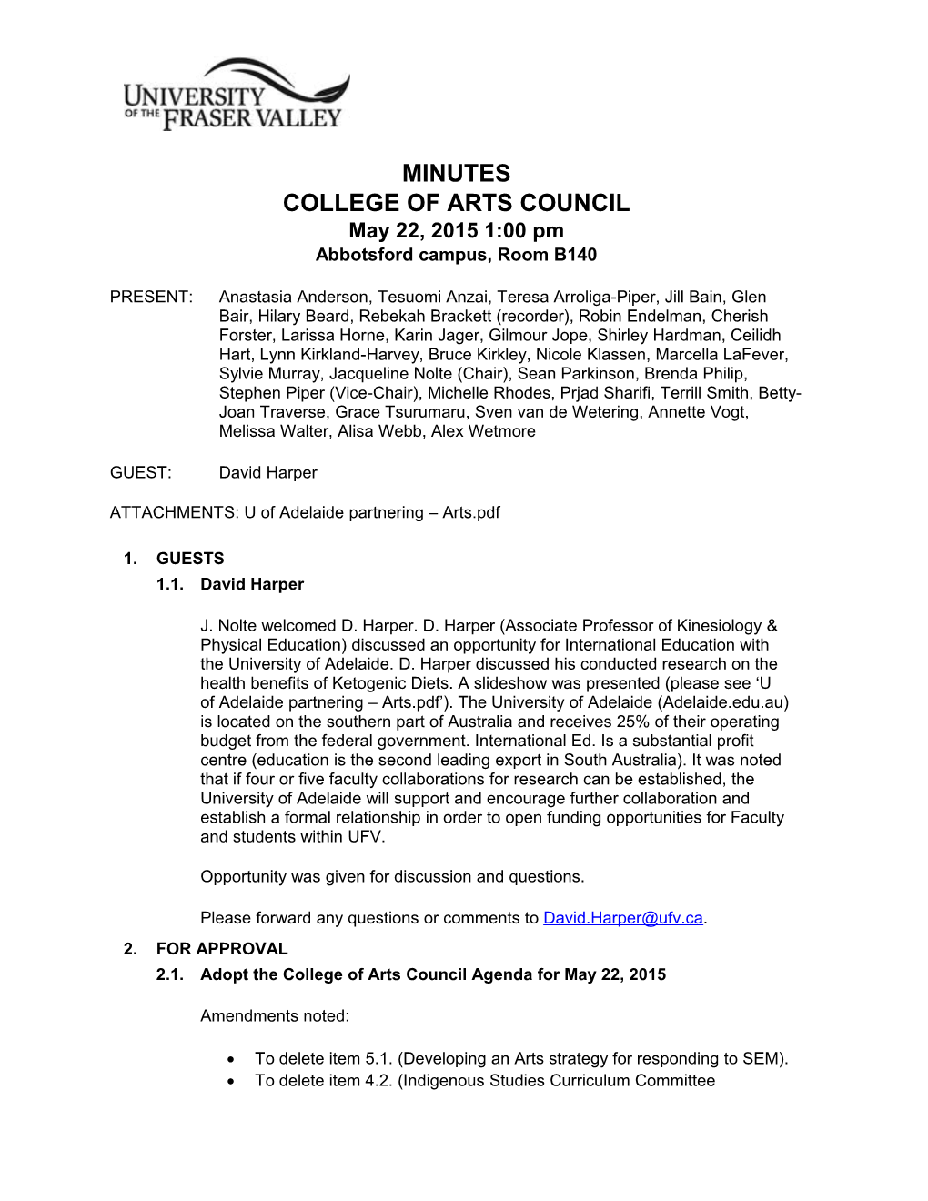 College of Arts Council Agenda