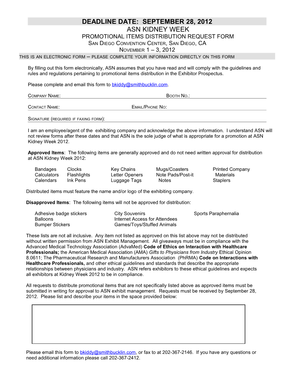 Promotional Items Distribution Request Form