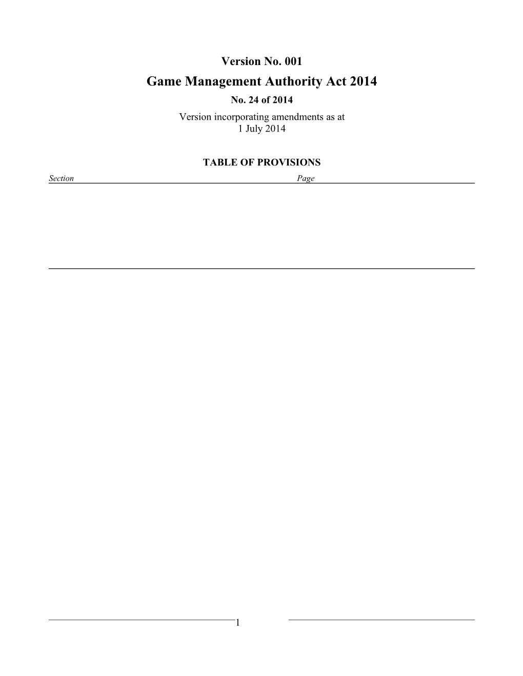 Game Management Authority Act 2014