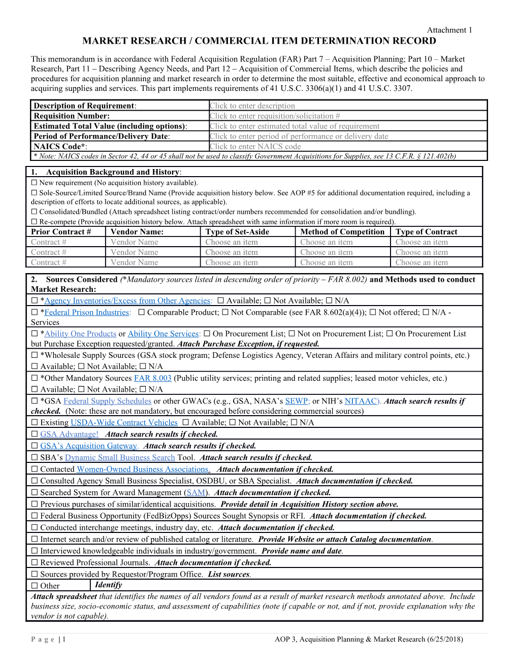 Market Research / Commercial Item Determinationrecord