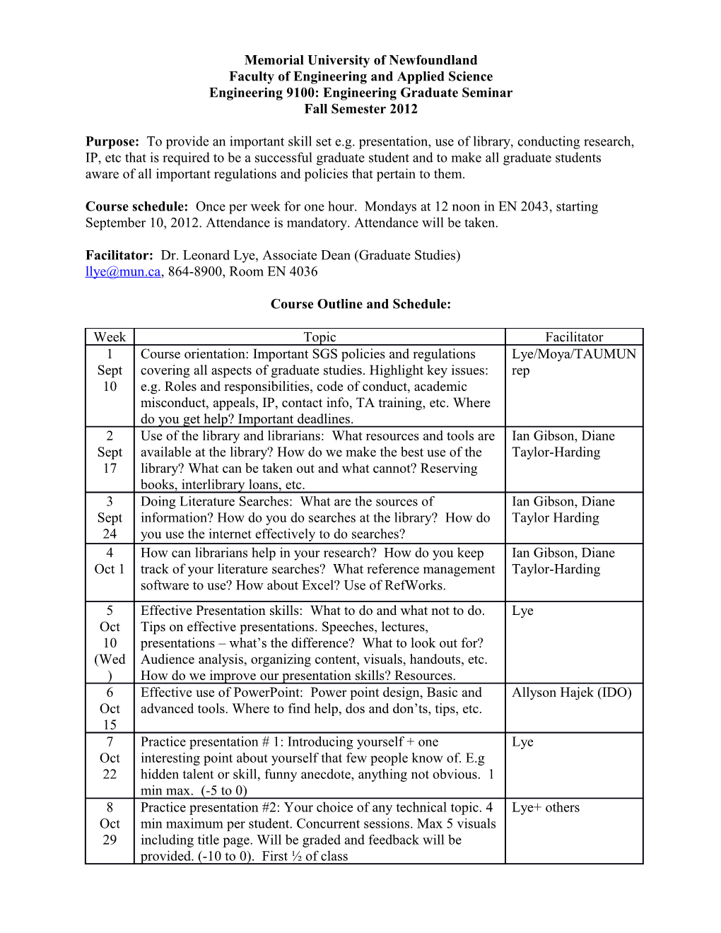 Engineering 9100: Seminar Course