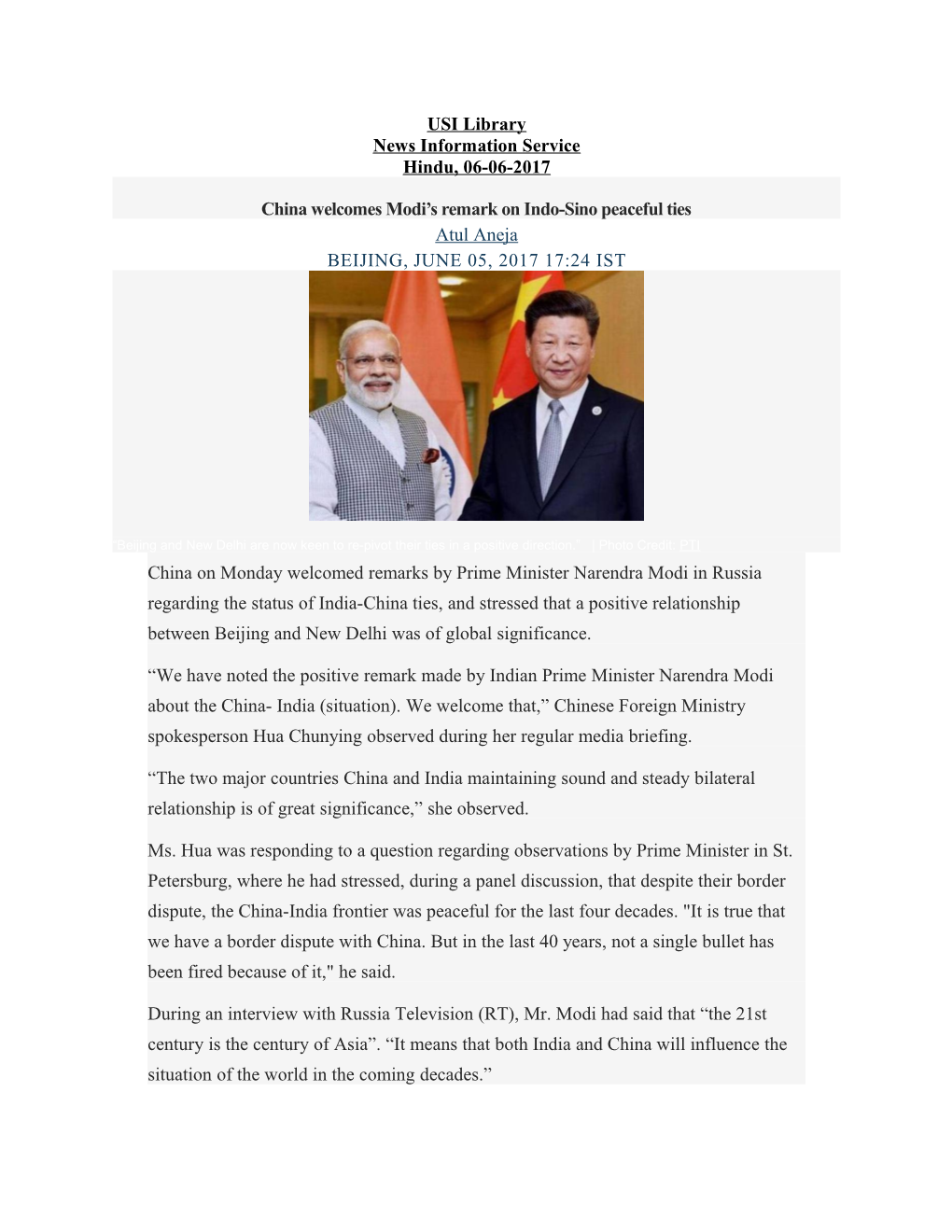 China Welcomes Modi S Remark on Indo-Sino Peaceful Ties