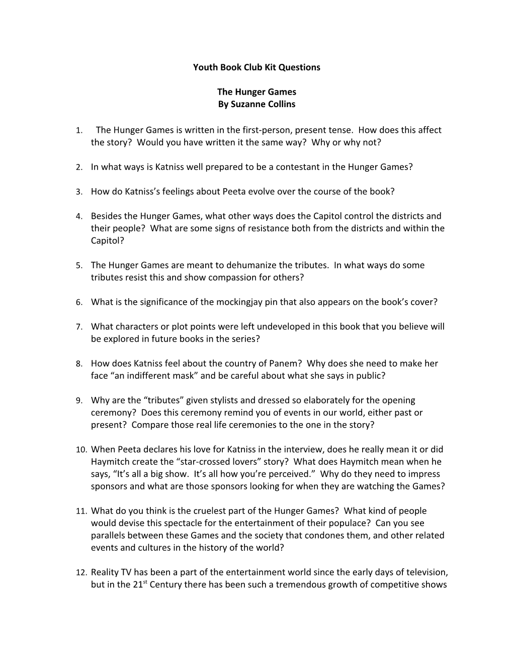 Youth Book Club Kit Questions s1