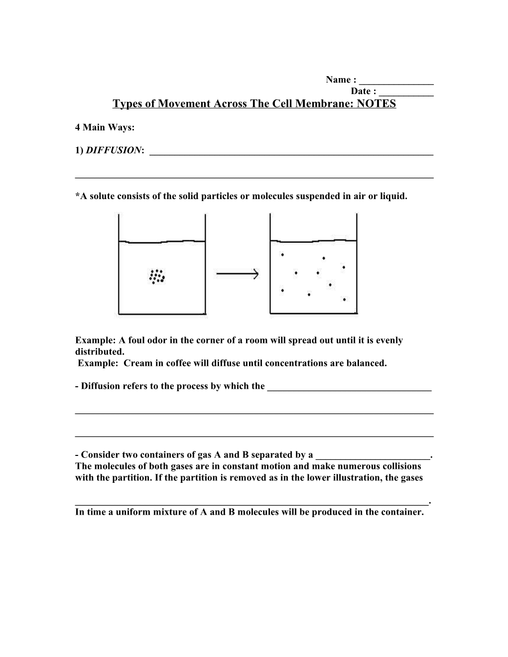 Types of Movement Across the Cell Membrane: NOTES