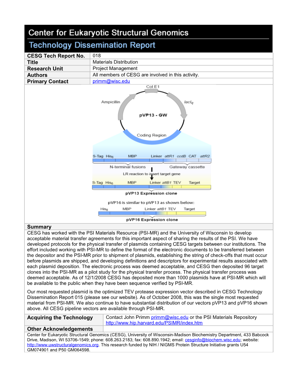 Center for Eukaryotic Structural Genomics (CESG)______