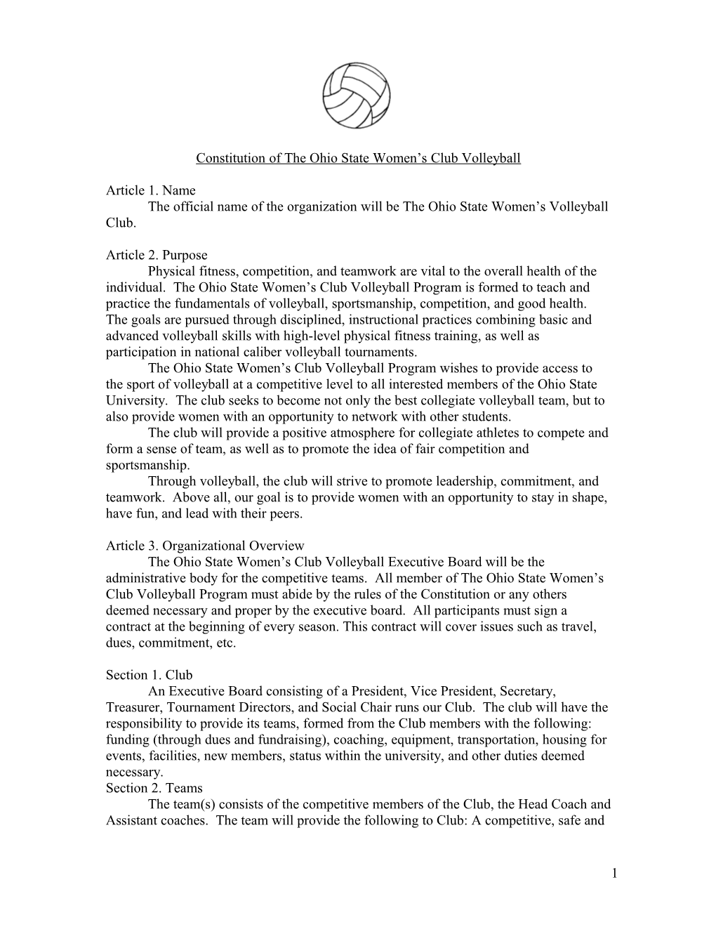 Constitution of the Ohio State Women S Club Volleyball