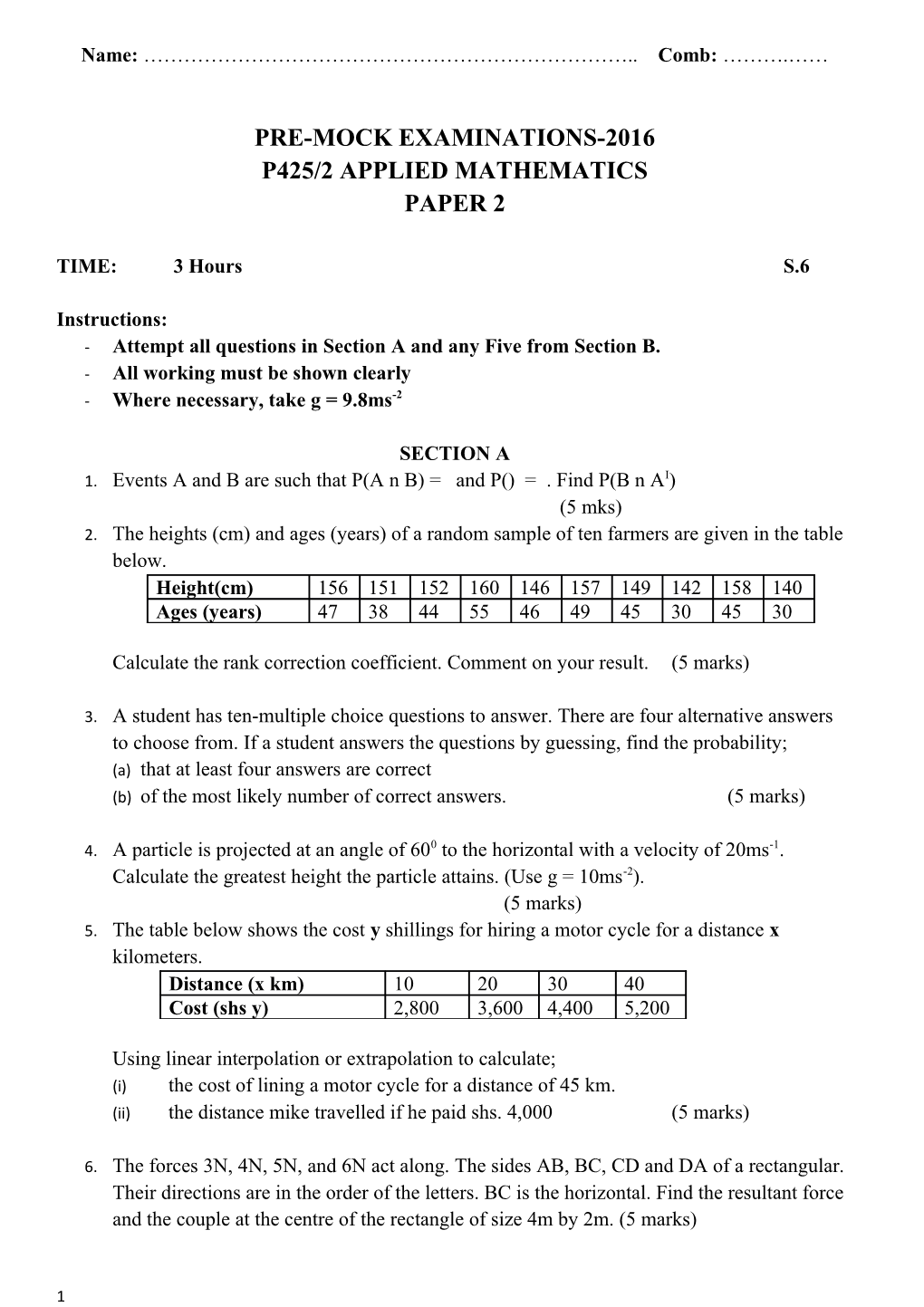 Pre-Mock Examinations-2016