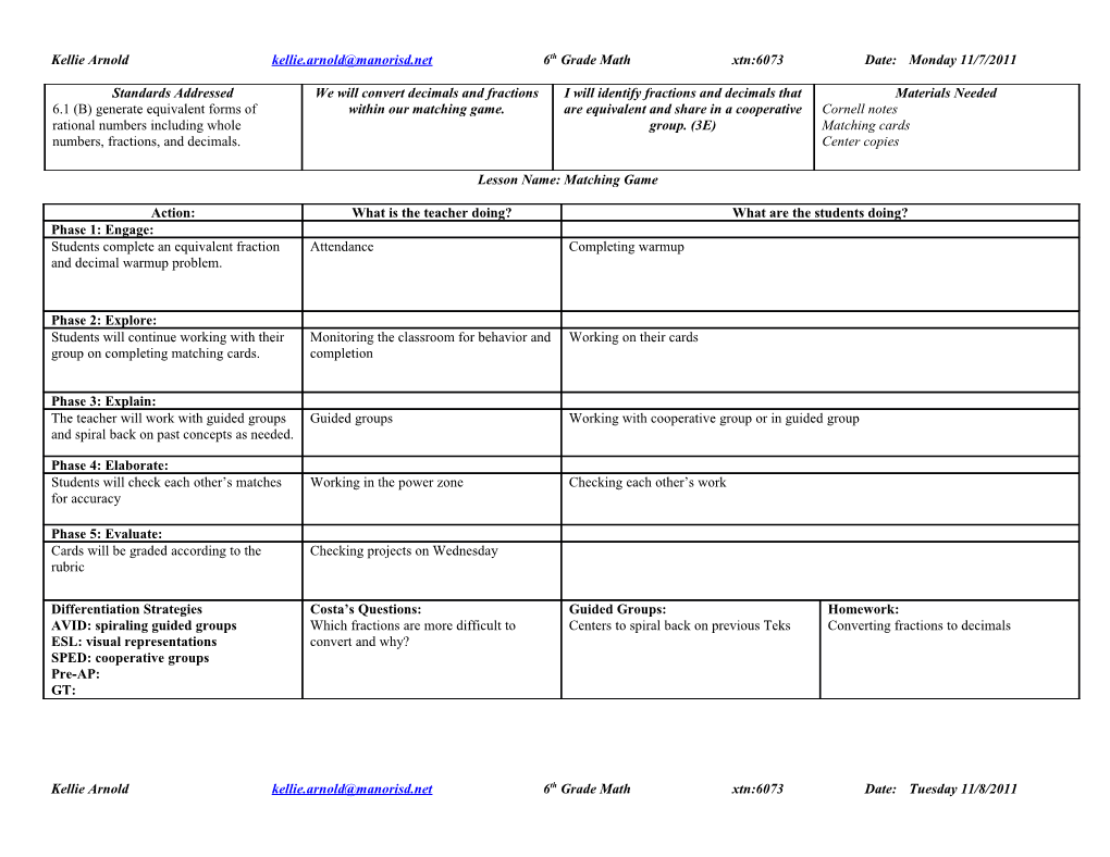 Science Lesson Planning Template