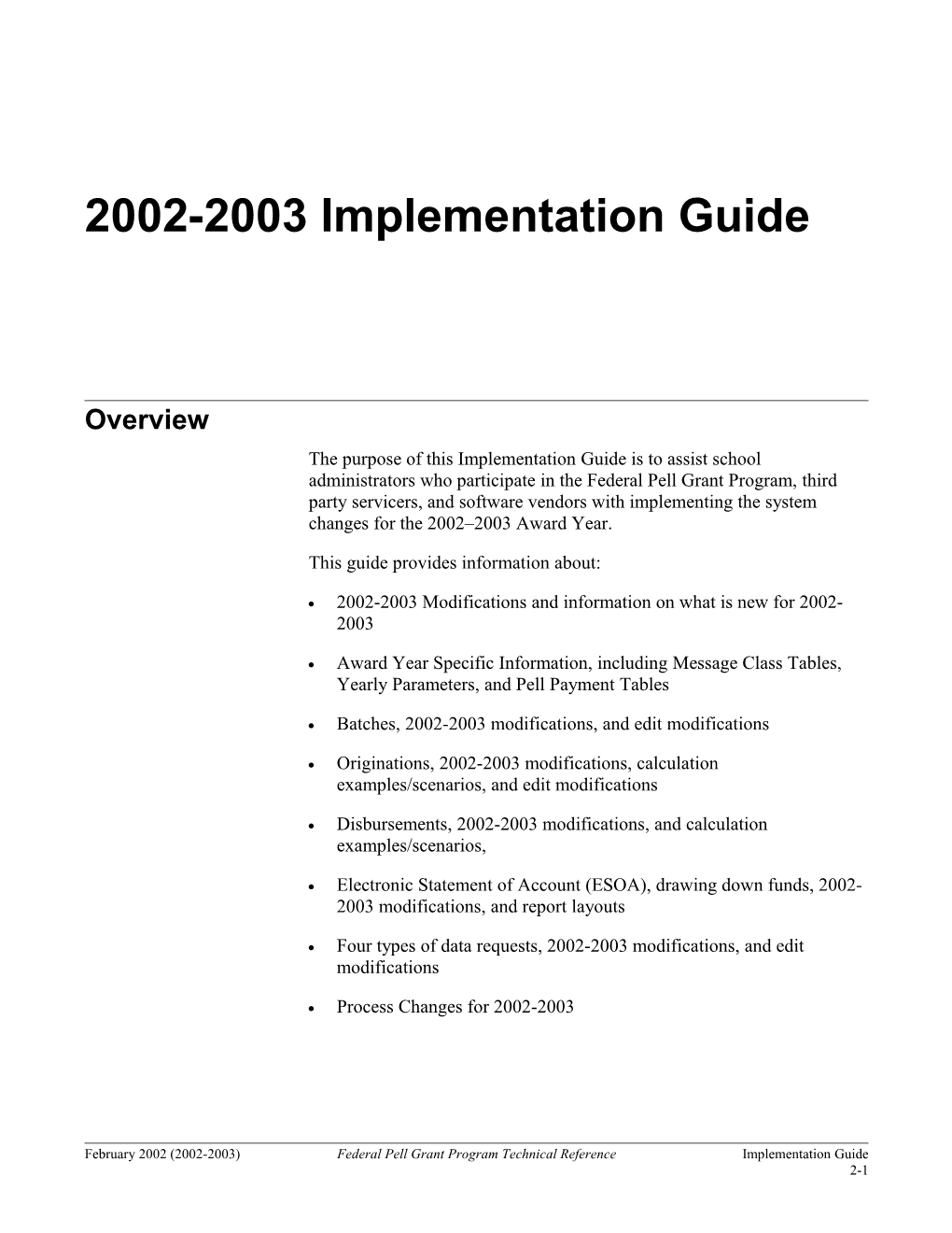 2002-2003 Implementation Guide