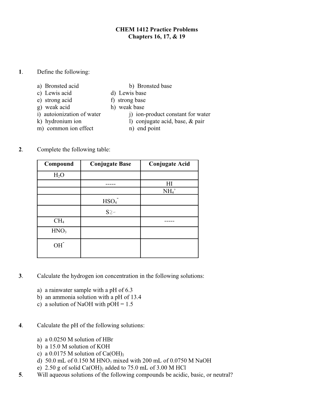 CHEM 1412 Practice Problems