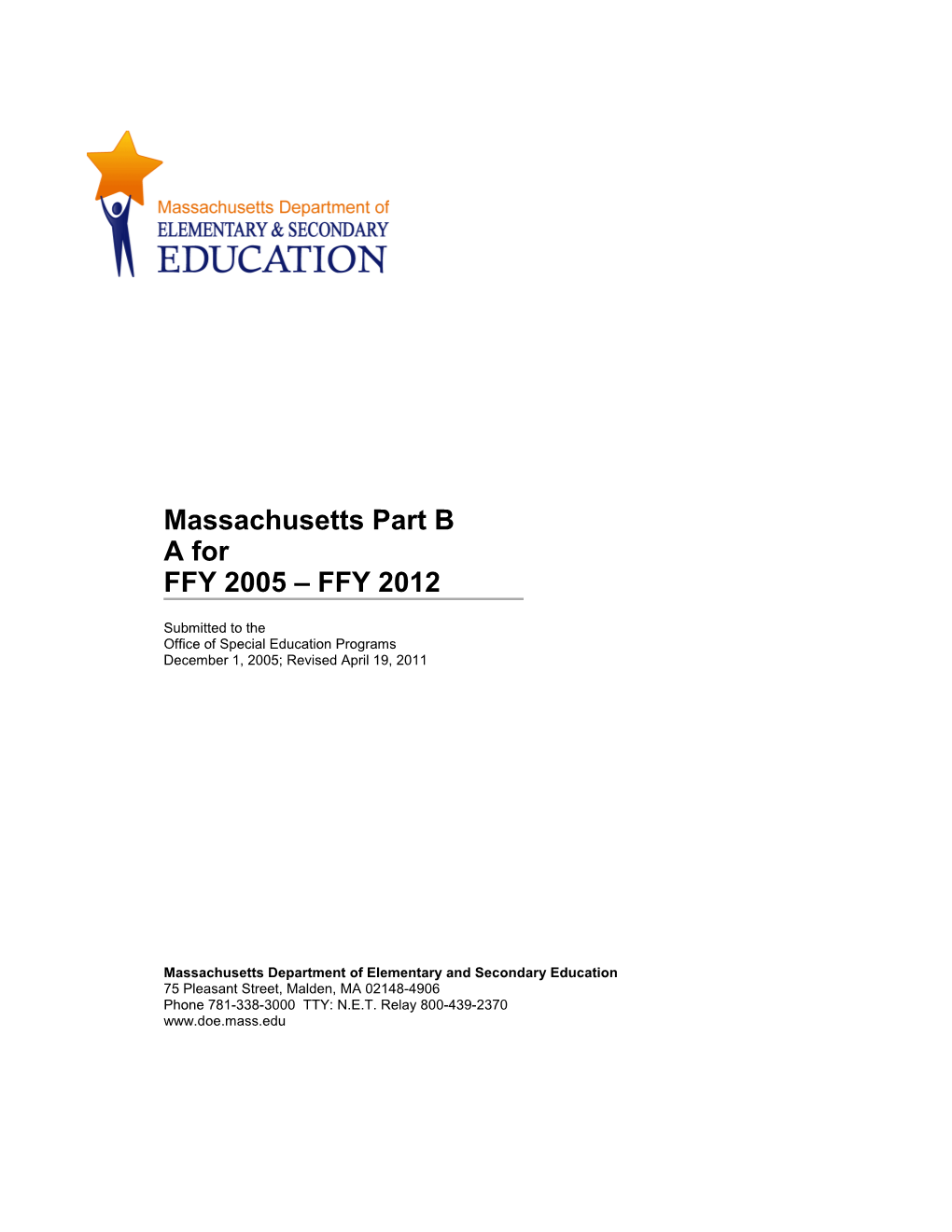 MA State Performance Plan (Submitted for FFY2009)