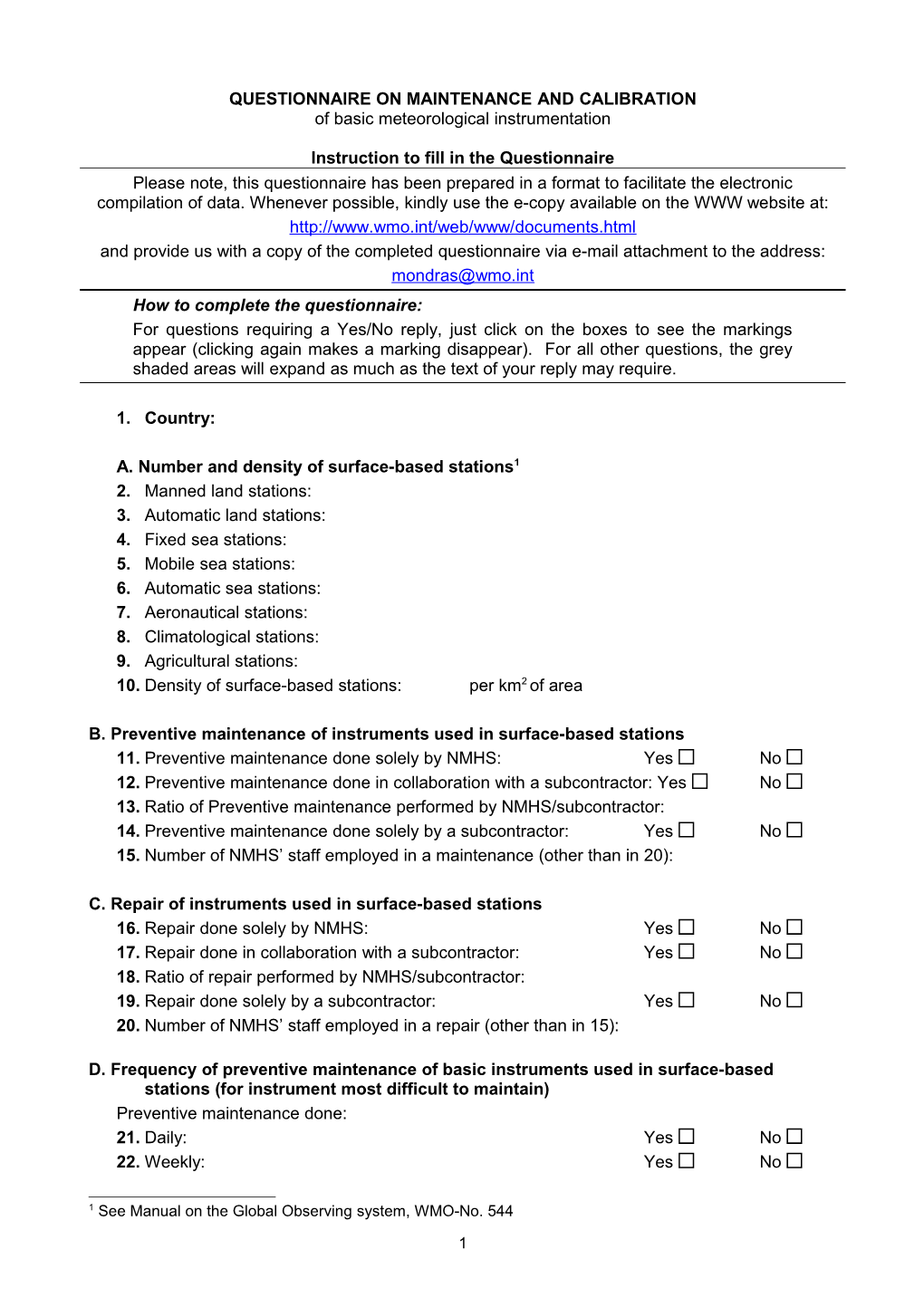 Questionnaire on Maintenance Andcalibration