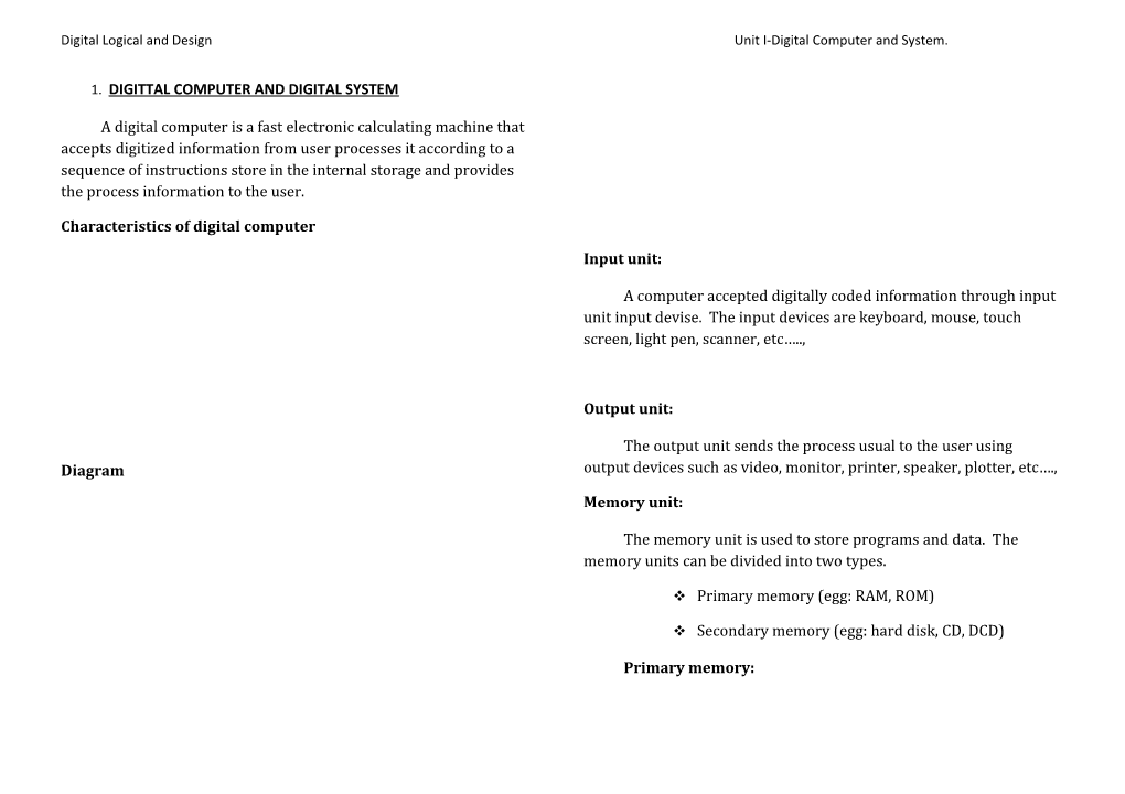 Digital Logical and Design Unit I-Digital Computer and System