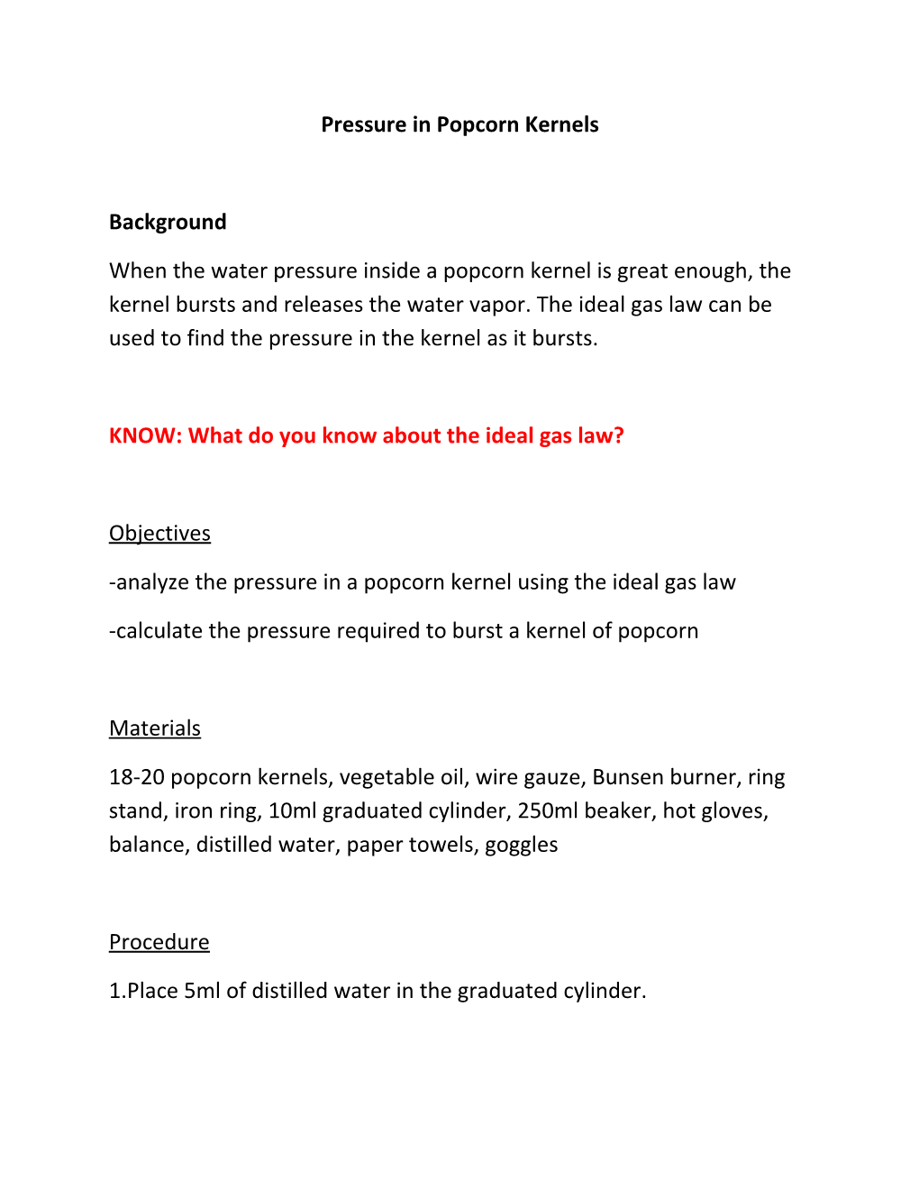 KNOW: What Do You Know About the Ideal Gas Law?