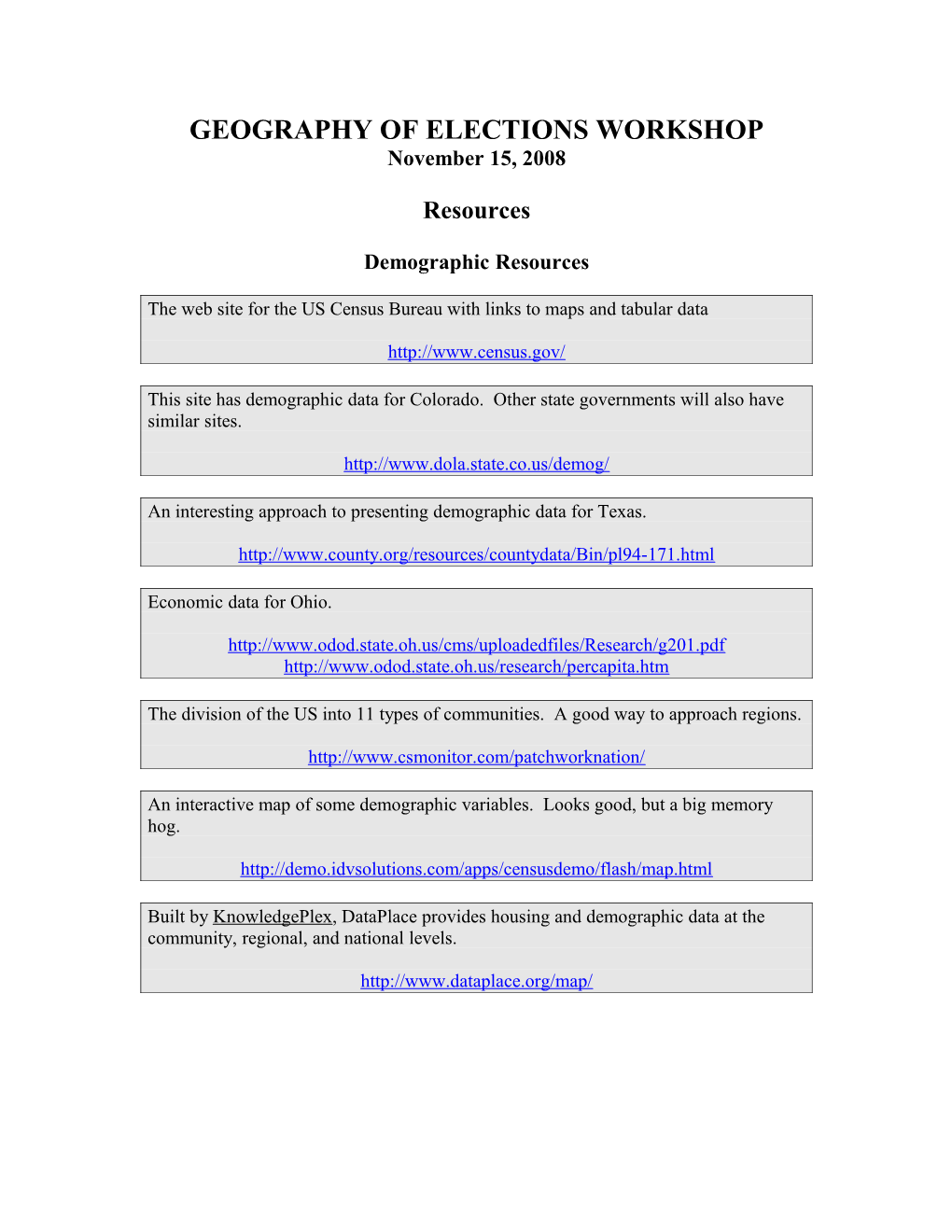 Geography of Elections Workshop