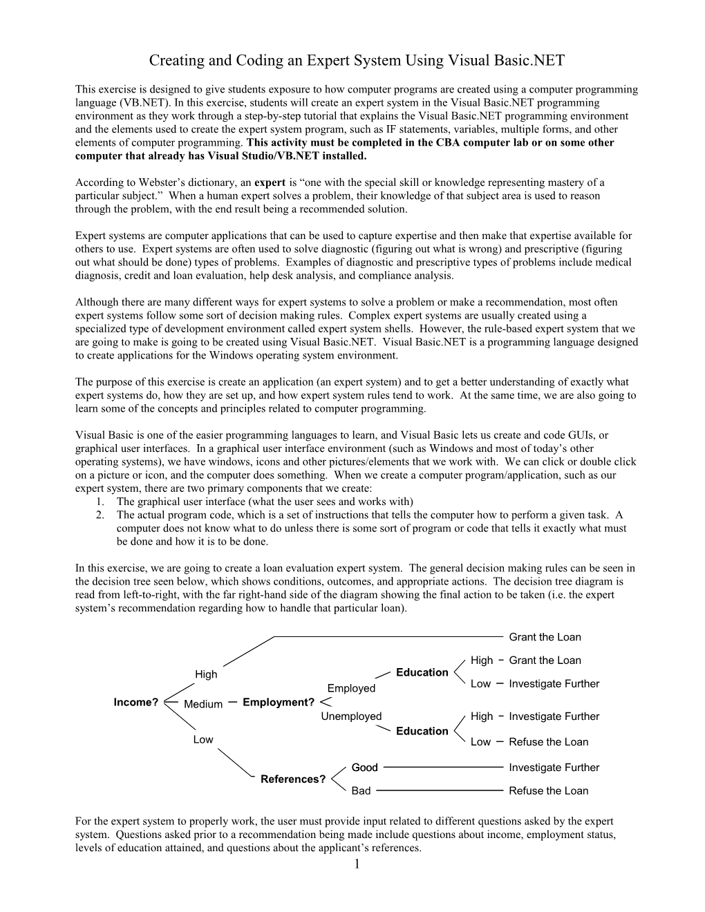 Creating and Coding an Expert System Using VB.NET