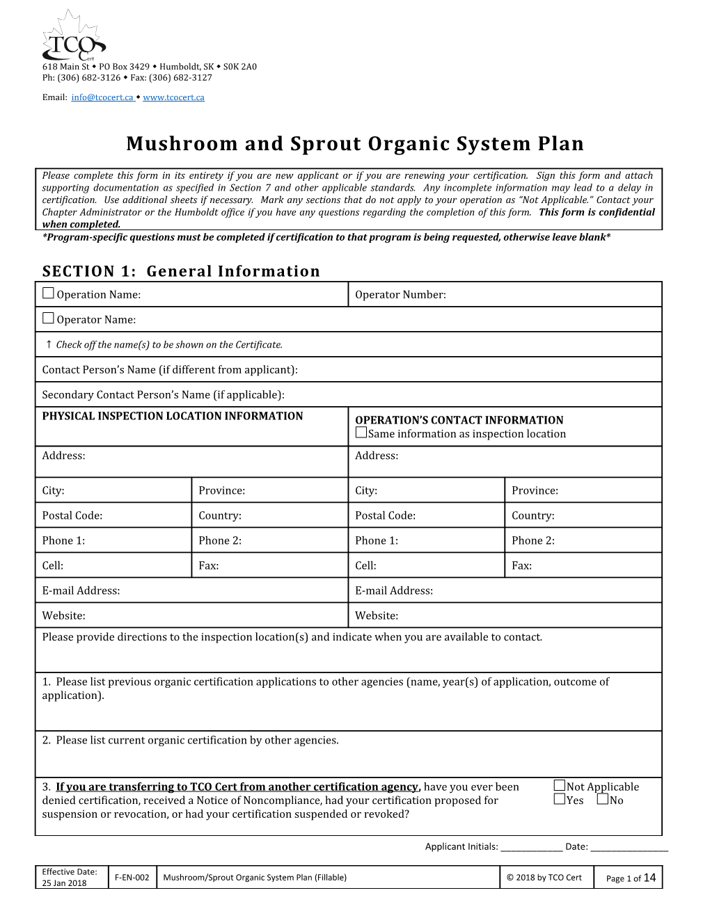 Mushroom and Sprout Organic System Plan