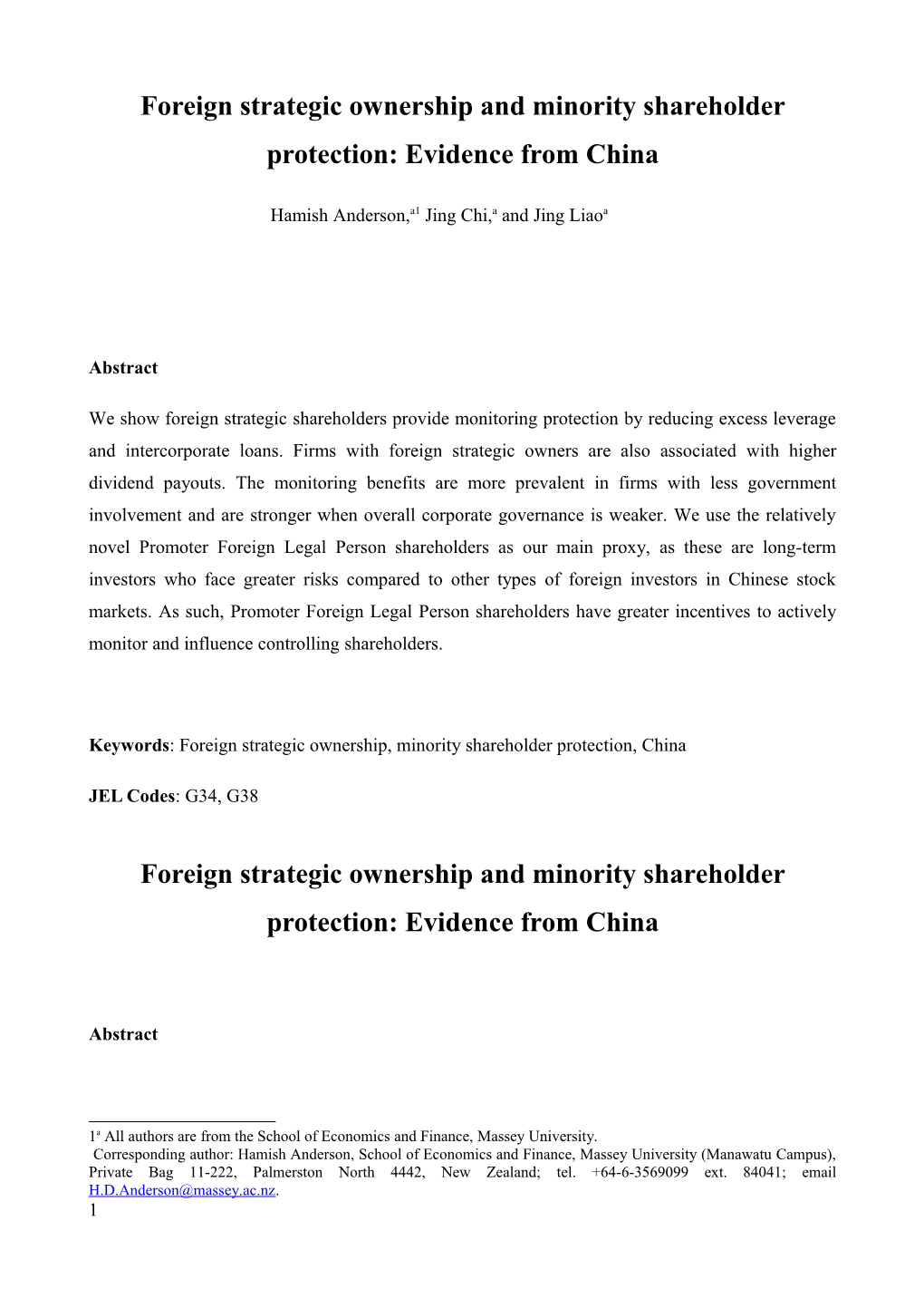 Foreign Strategic Ownership and Minority Shareholder Protection: Evidence from China
