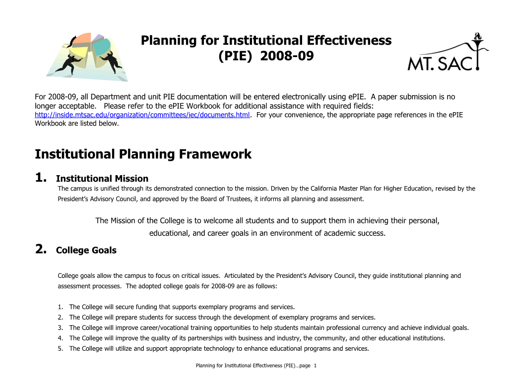 Planning for Institutional Effectiveness (Pie)