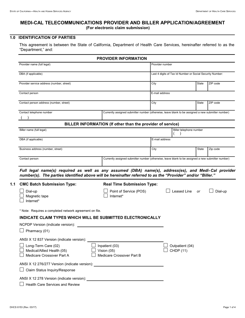 Form: Medi-Cal Telecommunications Provider and Biller Application/Agreement (Cmc Enroll