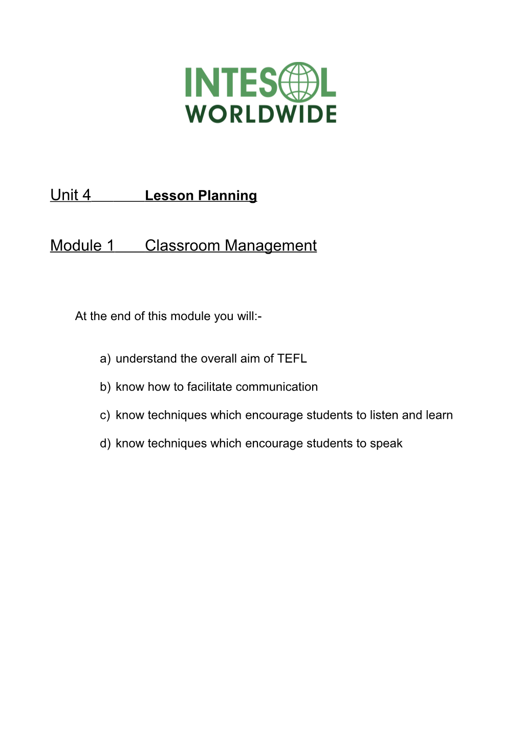 Unit 4Lesson Planning