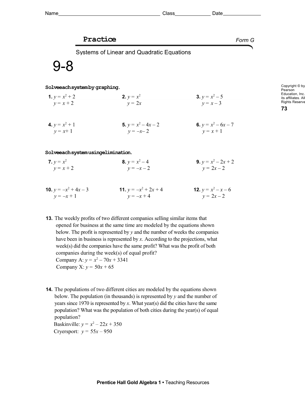 Systems of Linear and Quadratic Equations