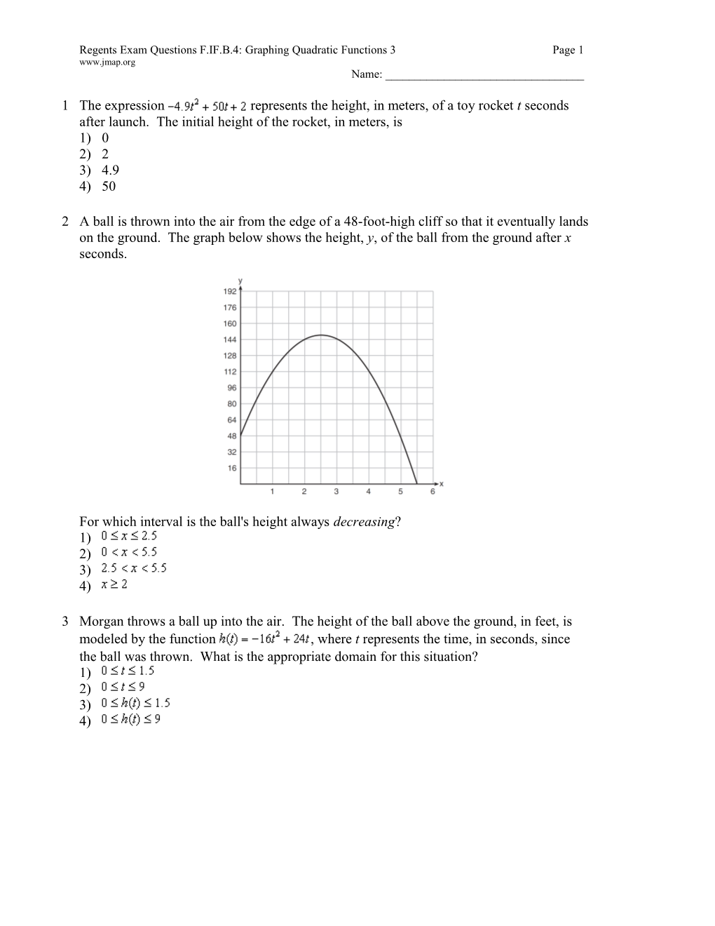 Regents Exam Questions F.IF.B.4: Graphing Quadratic Functions 3 Page 2