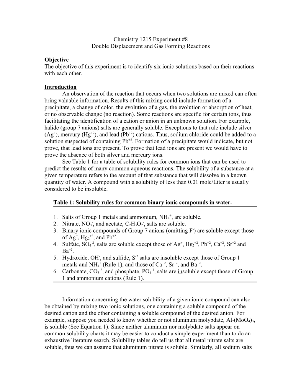 Double Displacement and Gas Forming Reactions