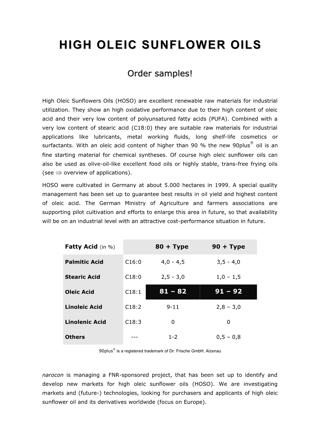 High Oleic Sunflower Oils