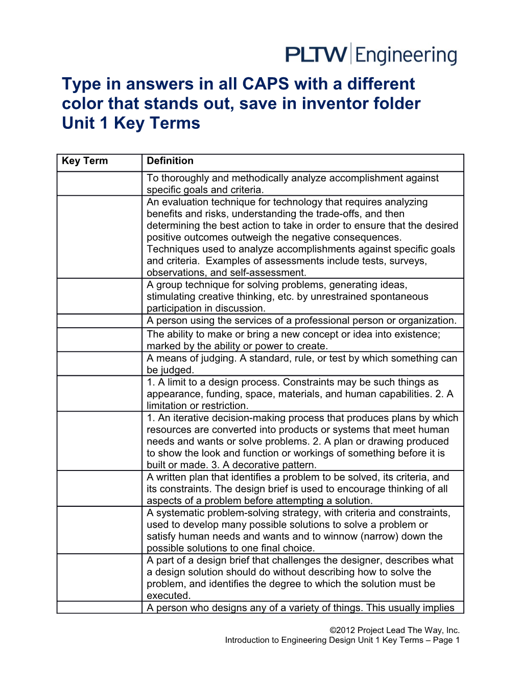 Unit 1 Key Terms