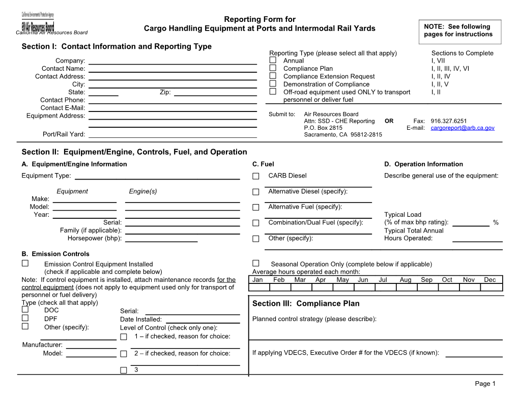 Cargo Handling Equipment Reporting Form