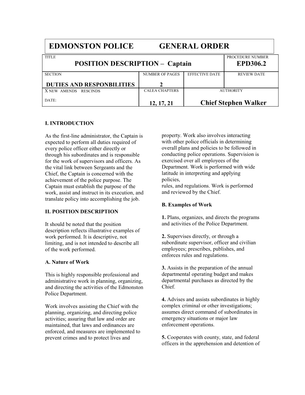 Duties and Responbilities