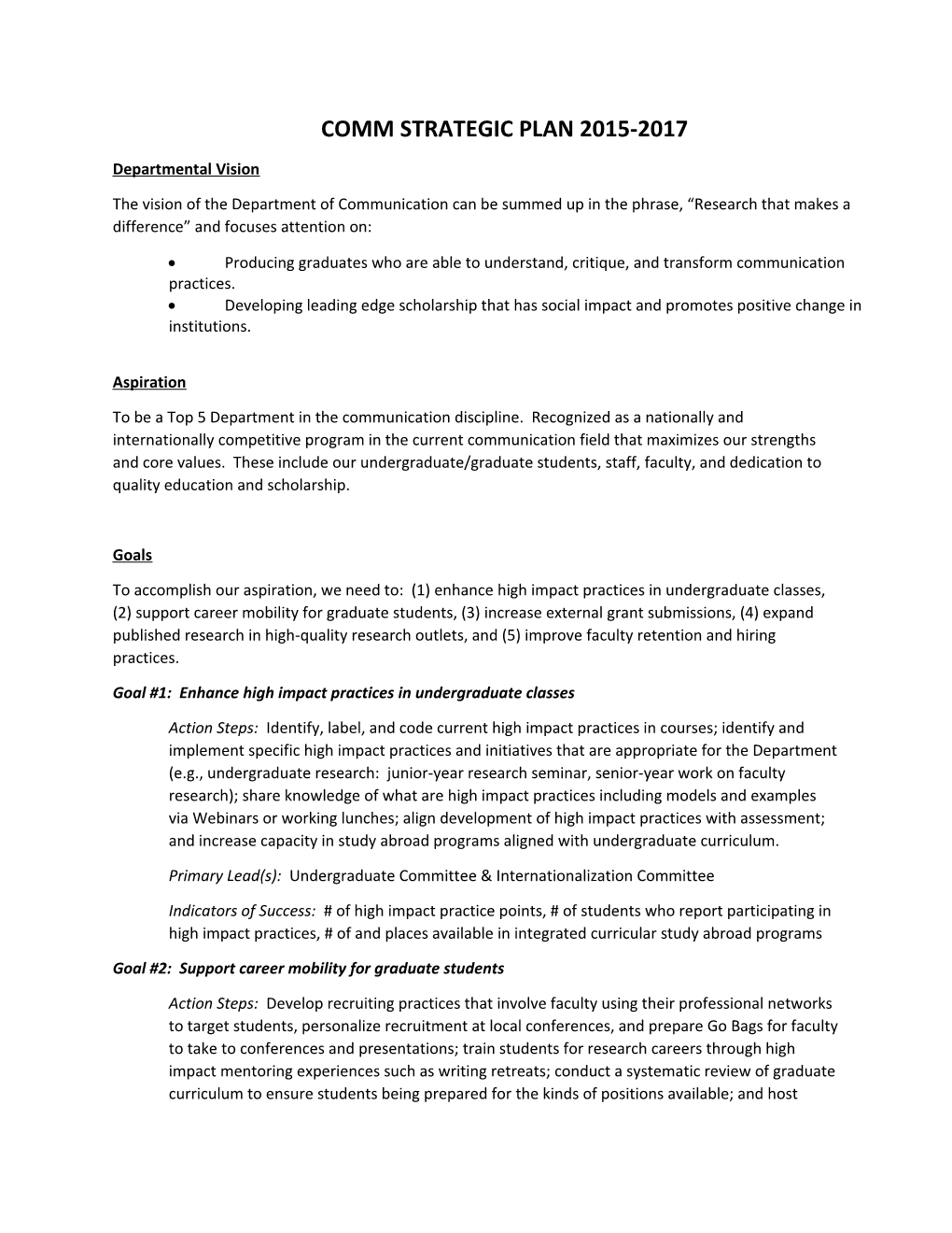 COMM Strategic Plan 2015-2017