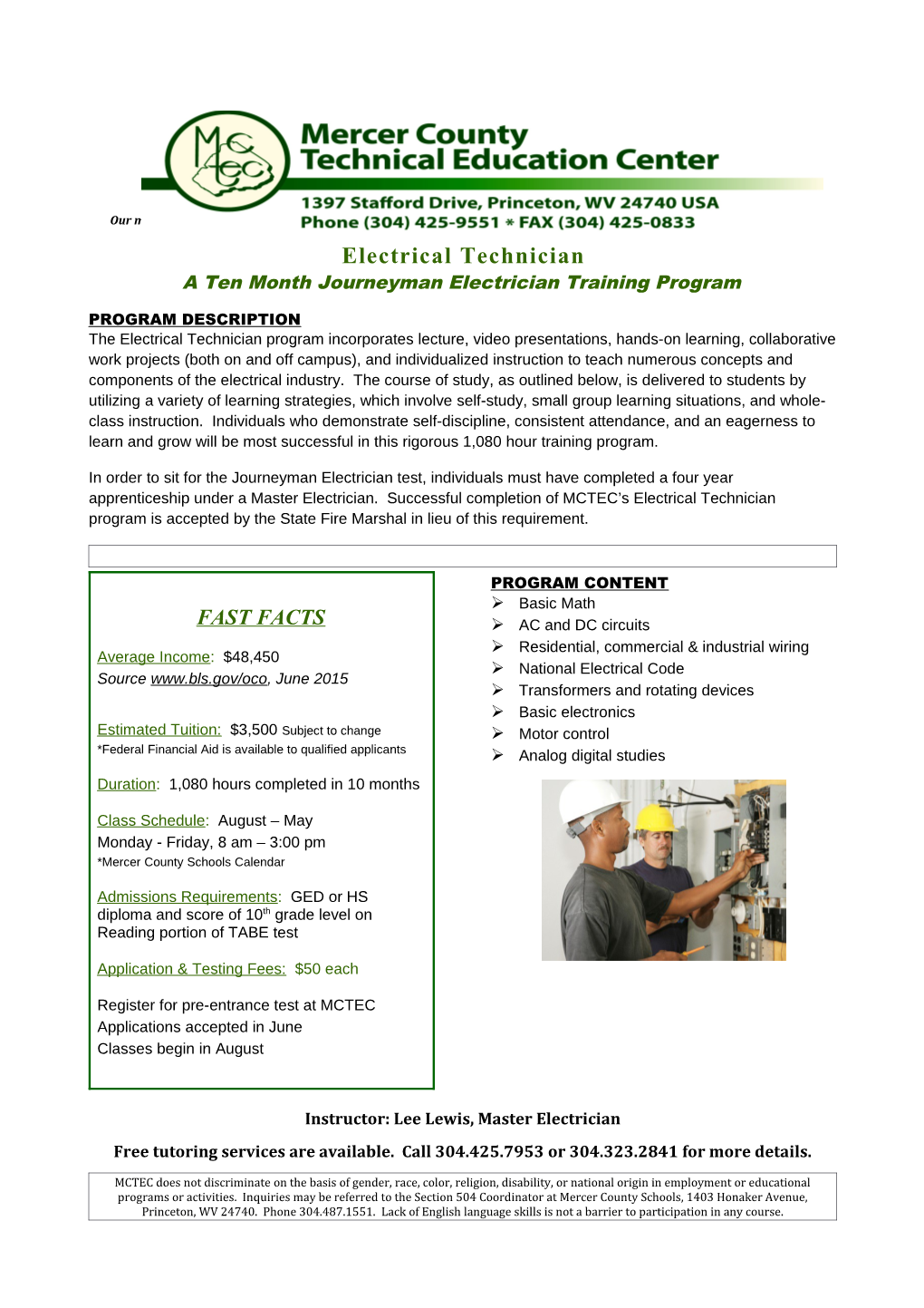 A Ten Month Journeyman Electrician Training Program