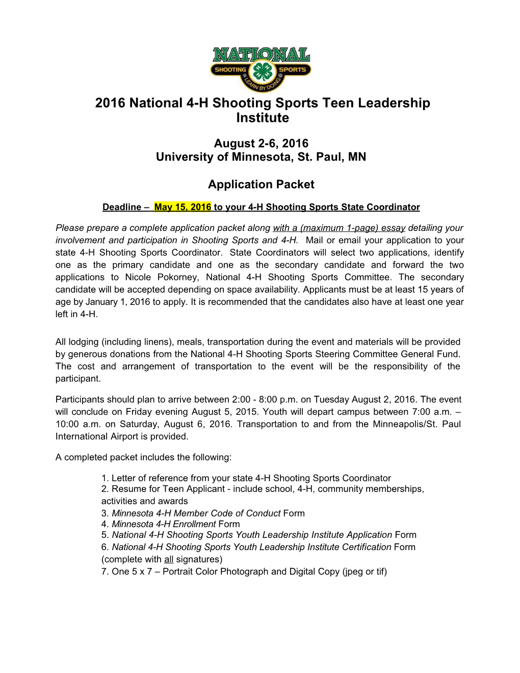 2016 National 4-H Shooting Sports Teen Leadership Institute