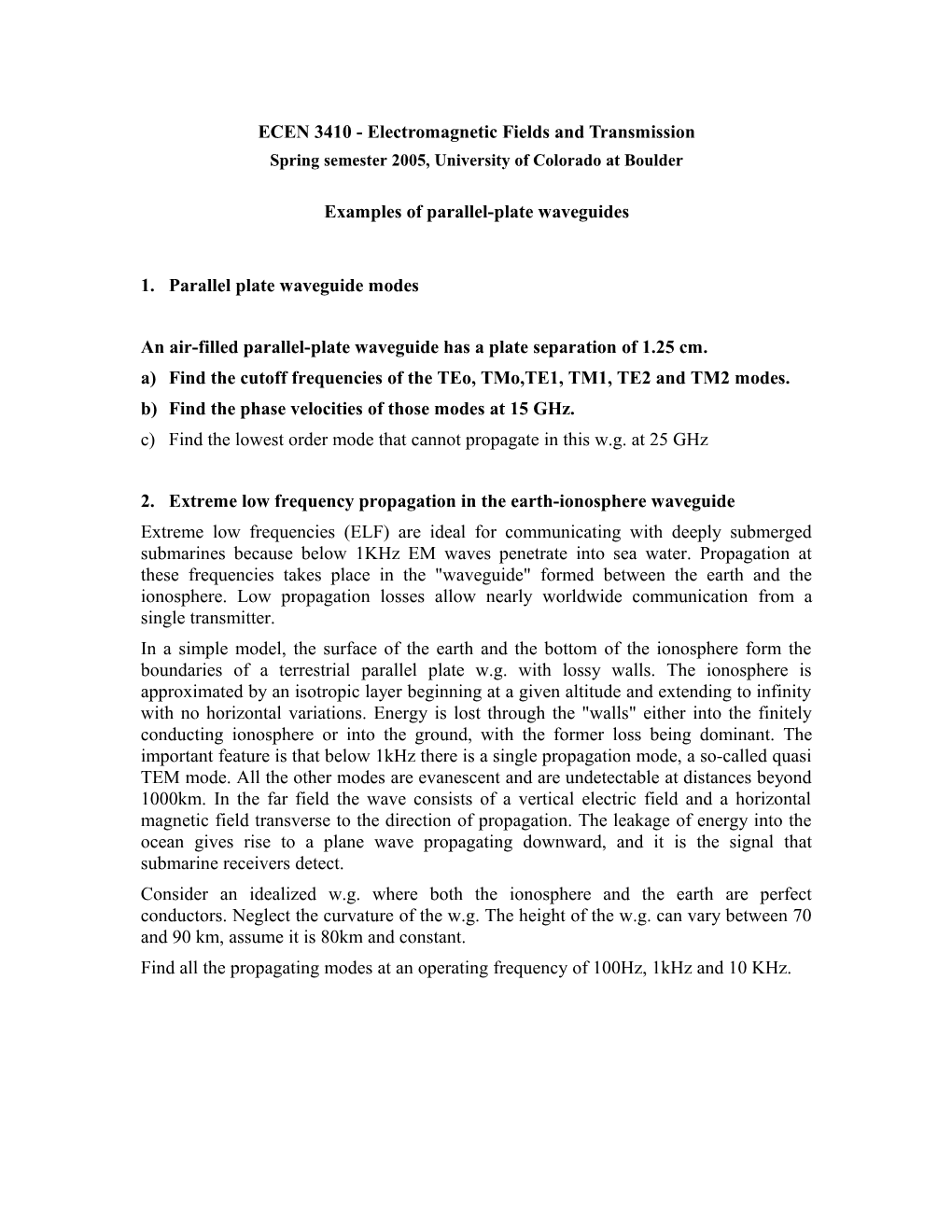 ECEN 3410 - Electromagnetic Fields and Transmission