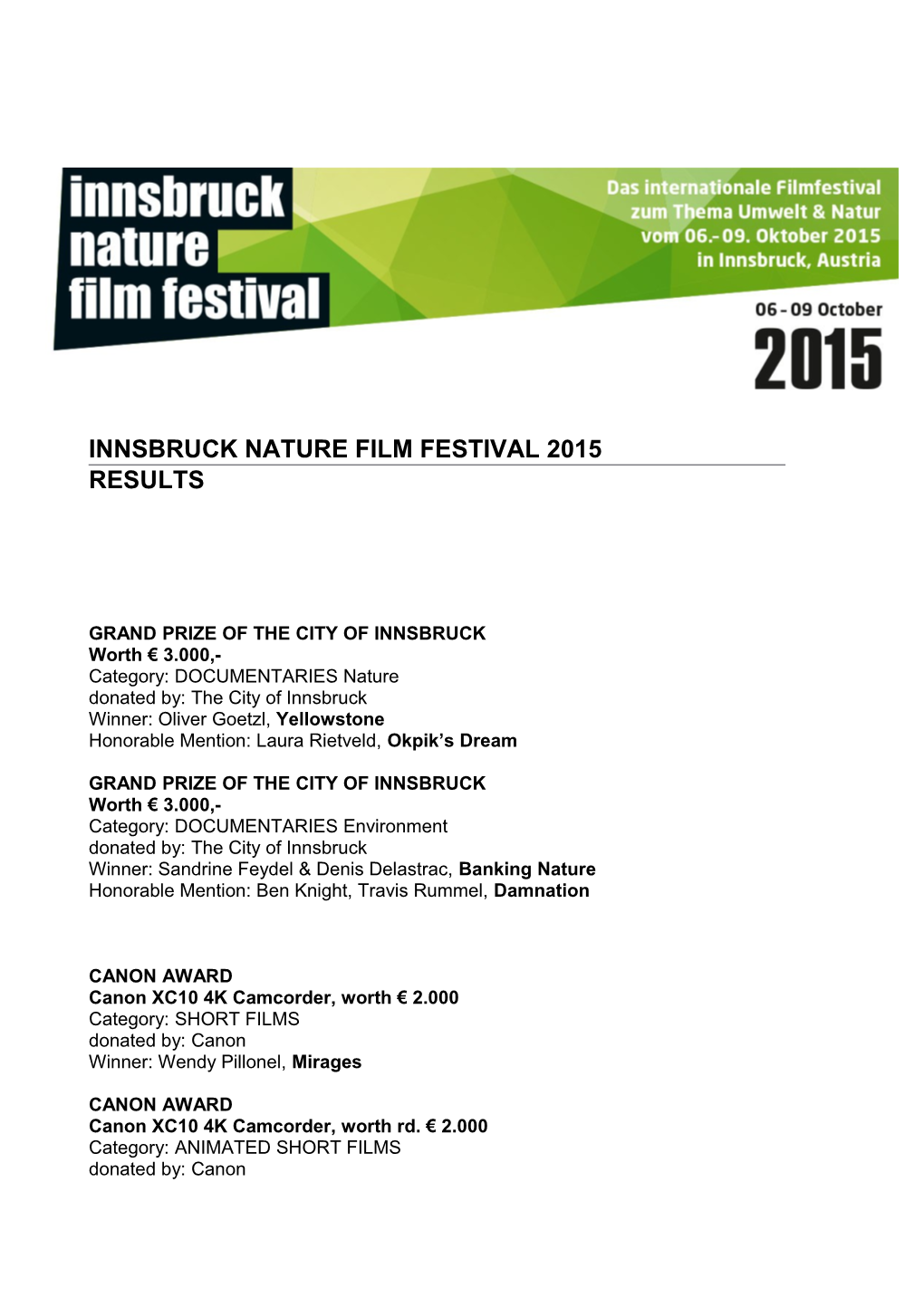 Innsbruck Nature Film Festival 2015