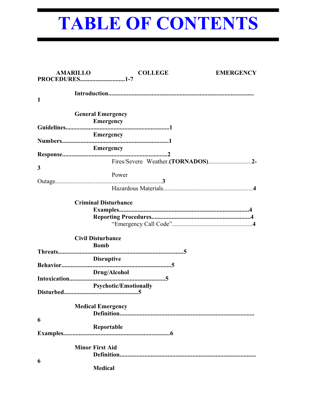 Amarillo College Emergency Procedures 1-7