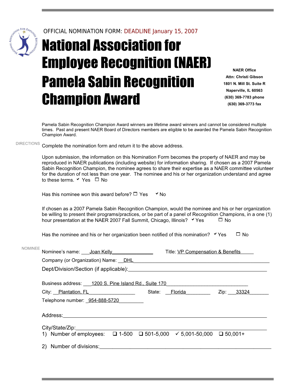 2003 Official Nomination Form: February 28 Deadline