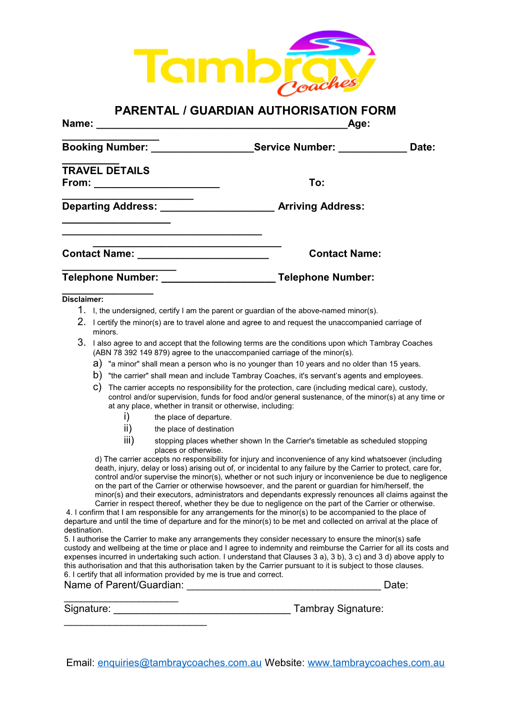 Parental / Guardian Authorisation Form