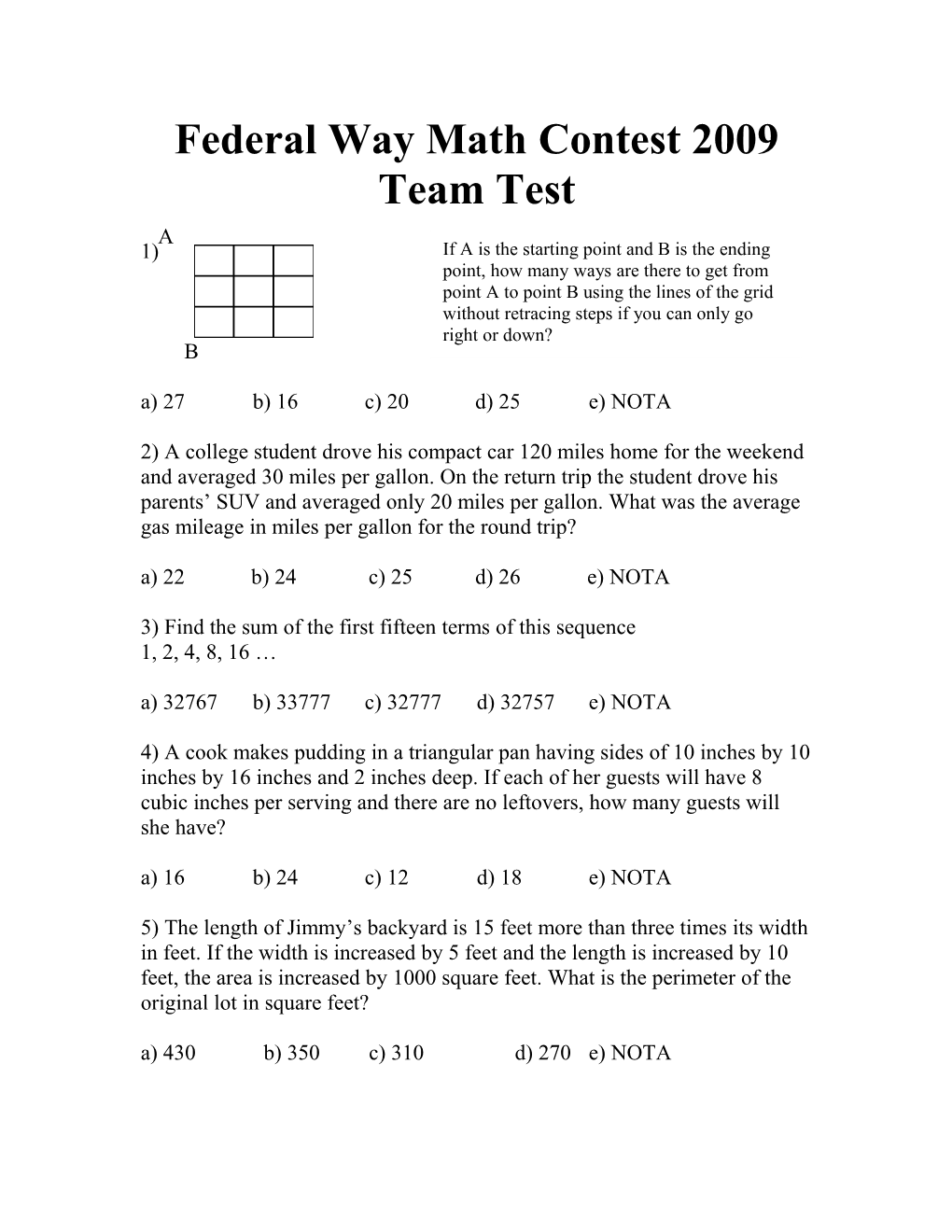 Federal Way Math Contest 2008