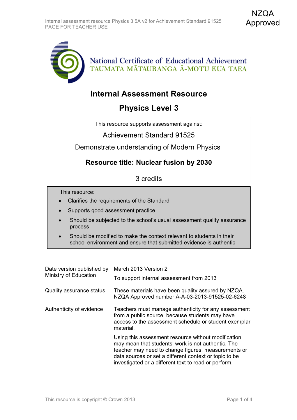 Level 3 Physics Internal Assessment Resource