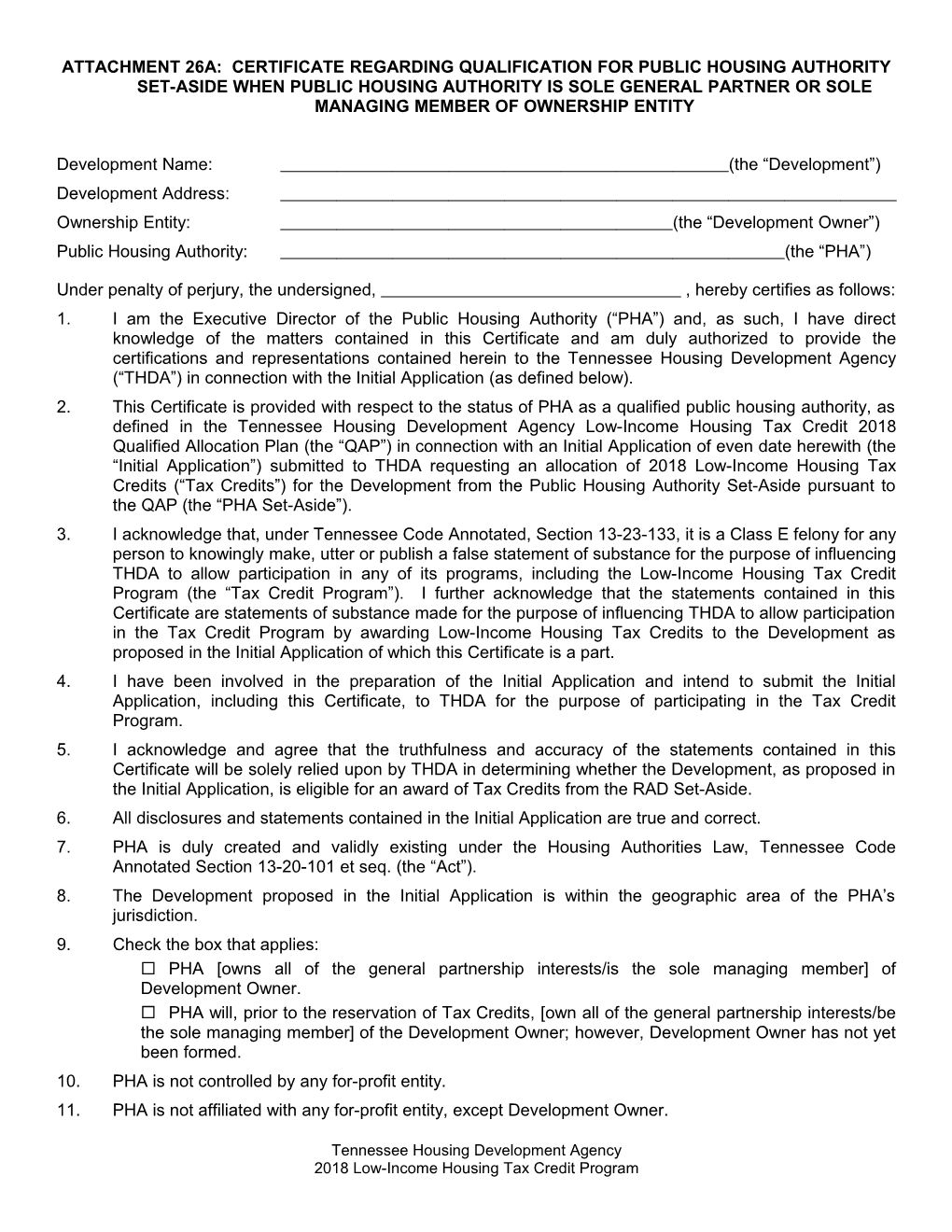 Attachment 26A: Certificate Regarding Qualification for Public Housing Authorityset-Aside