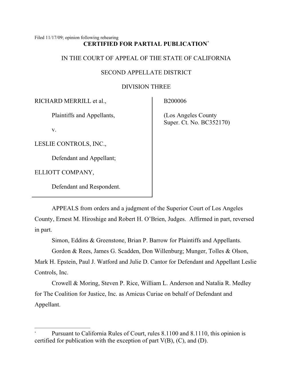 Filed 11/17/09; Opinion Following Rehearing