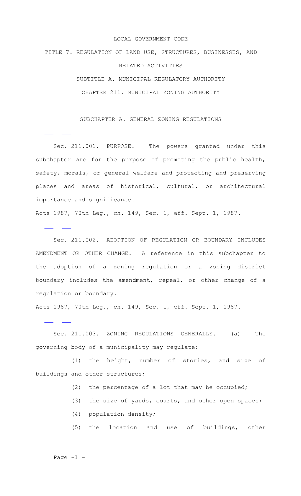 Title 7. Regulation of Land Use, Structures, Businesses, and Related Activities