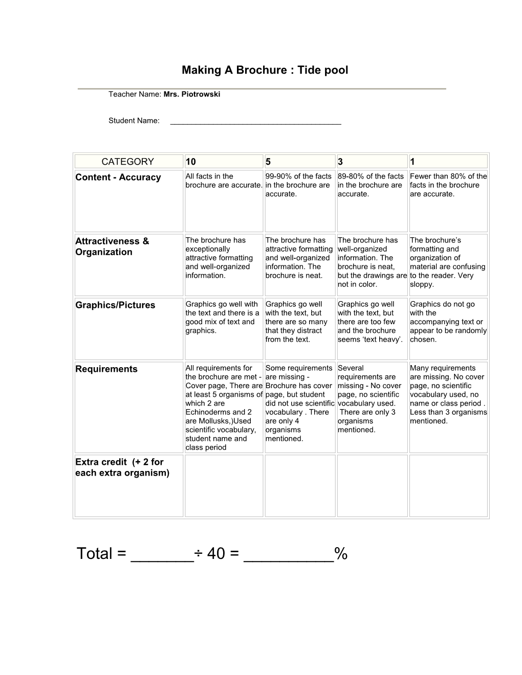 Making a Brochure : Tide Pool