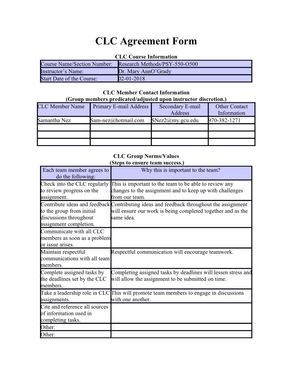 CLC Agreement Form