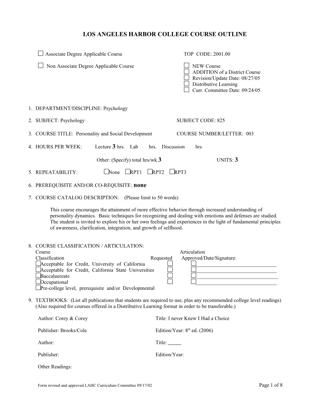 Los Angeles Harbor College Course Outline s1