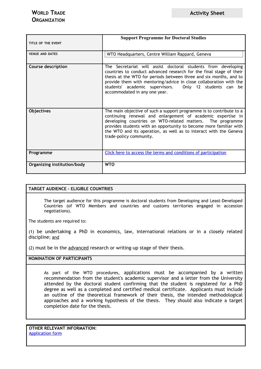 Support Programme for Doctoral Studies