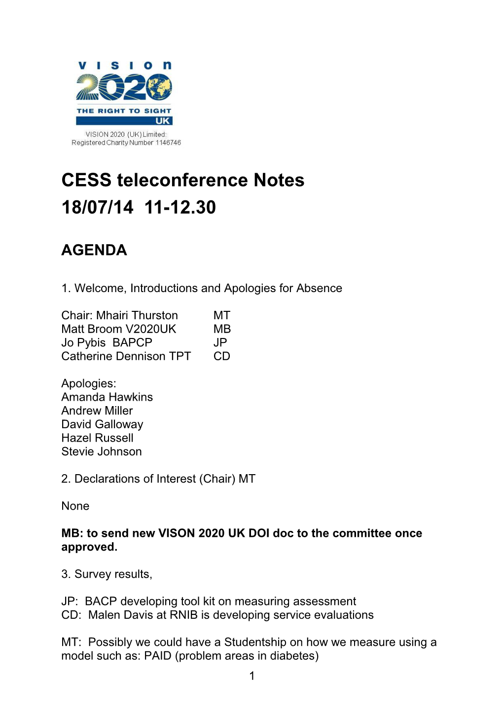 CESS Teleconference Notes